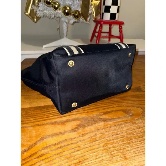 Michael Kors Navy Blue Nylon Tote Bag with Cream Leather Trim and Gold Hardware - Picture 6 of 15